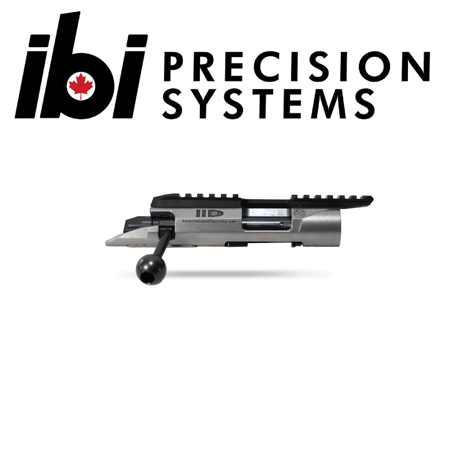 Side view of Deuce 2.0 RH - The Ultimate 22LR Repeating Action barreled action with bolt handle, featuring precision machining and rail mount under IBI Precision Systems branding.