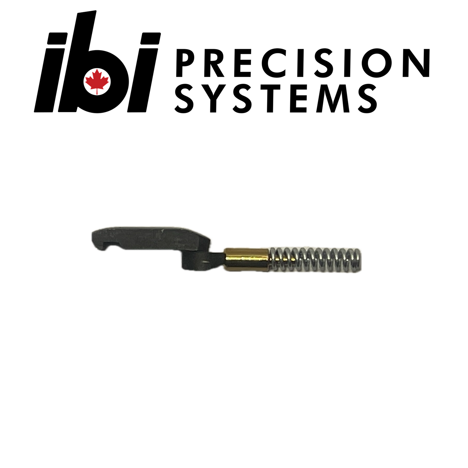 Close-up of a metal component with a black lever and coiled spring, part of the HMB Extractor Kit, displayed below the IBI Precision Systems logo.