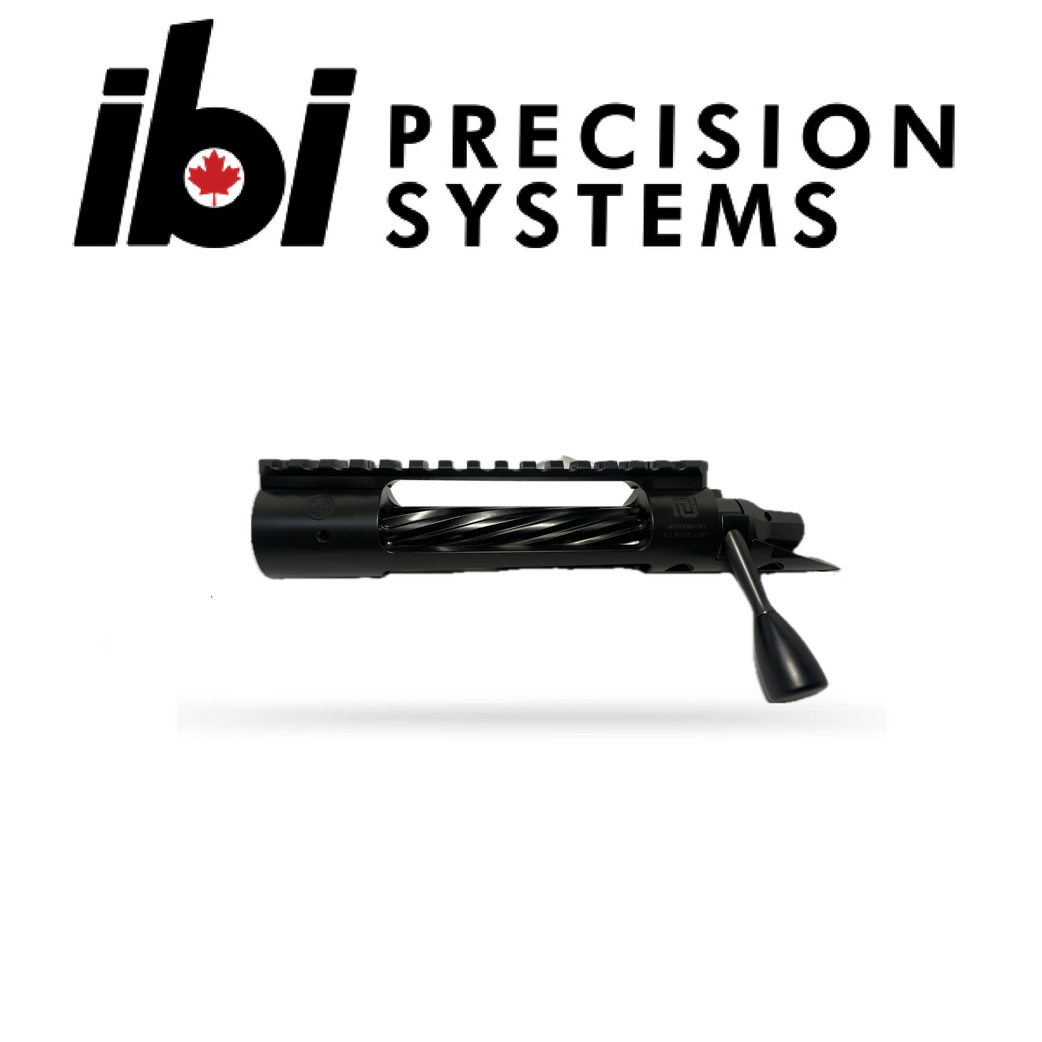 HMB Hunter - Left Hand bolt action assembly in black with a spiraled barrel and integrated rail, designed for precision shooting and custom Remington 700 actions.