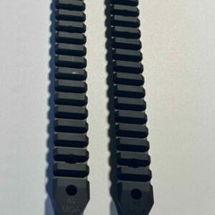 Two black metal 40 MOA Rail For Deuce 2.0 mounts with a series of evenly spaced ridges designed for precision firearm customization.