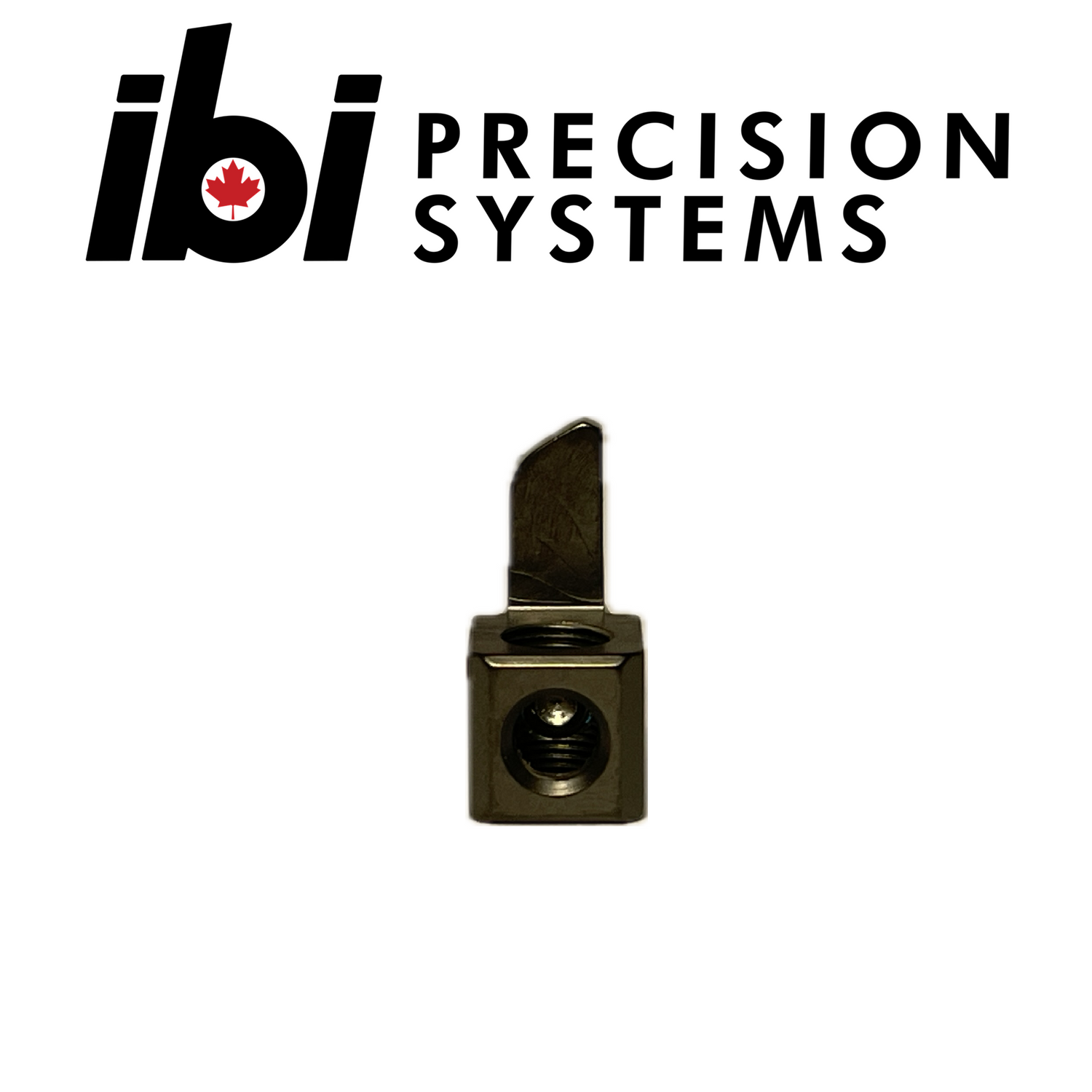 Small metal firearm component with threaded hole, identified as Deuce Cocking Piece, displayed beneath IBI Precision Systems logo on white background.