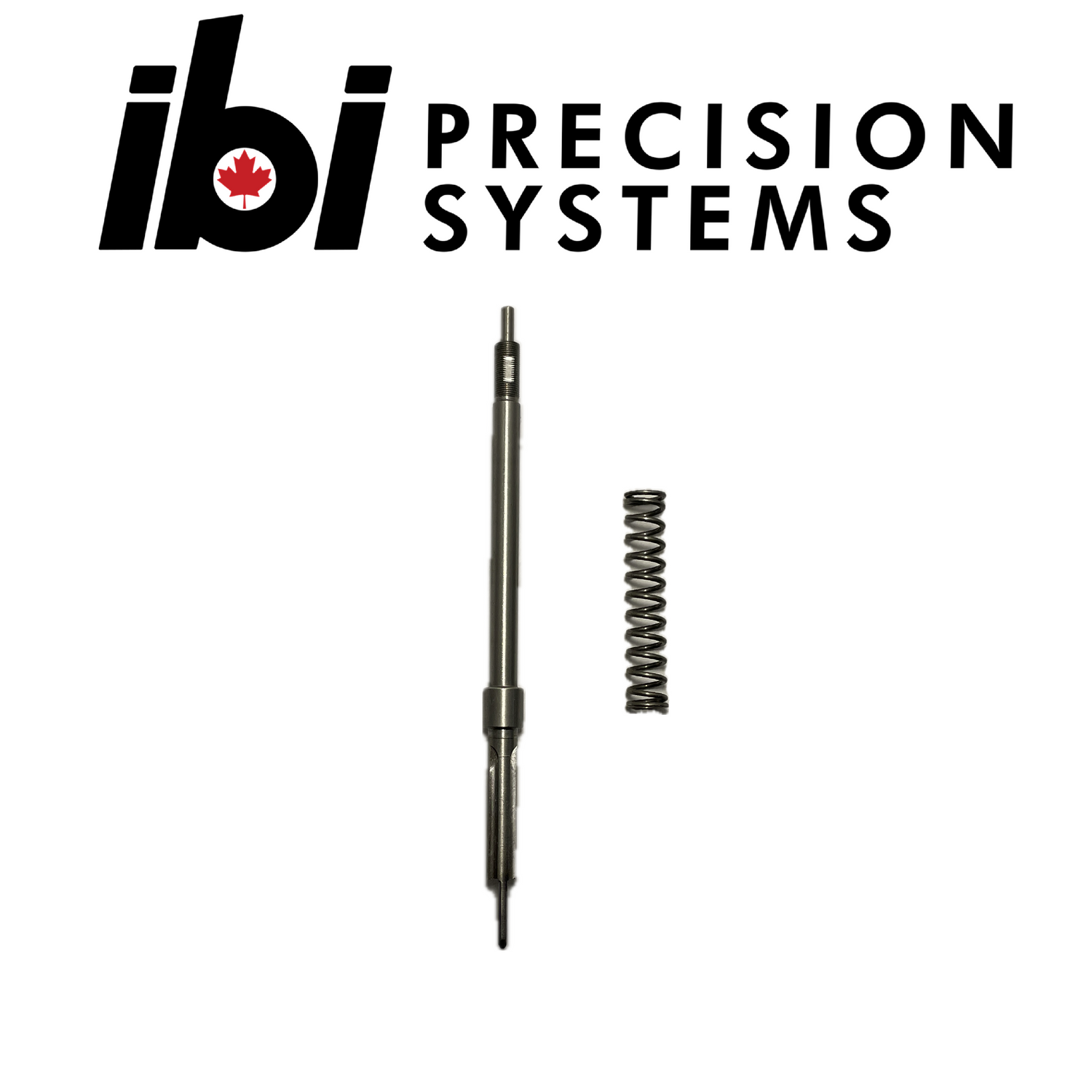 Deuce 1 Piece Firing Pin displayed next to a compression spring, designed for precision firearm assembly by IBI Precision Systems.