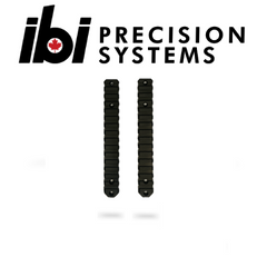 Two black precision-machined HMB Picatinny Rail segments designed for firearm customization, displayed below the IBI Precision Systems logo.