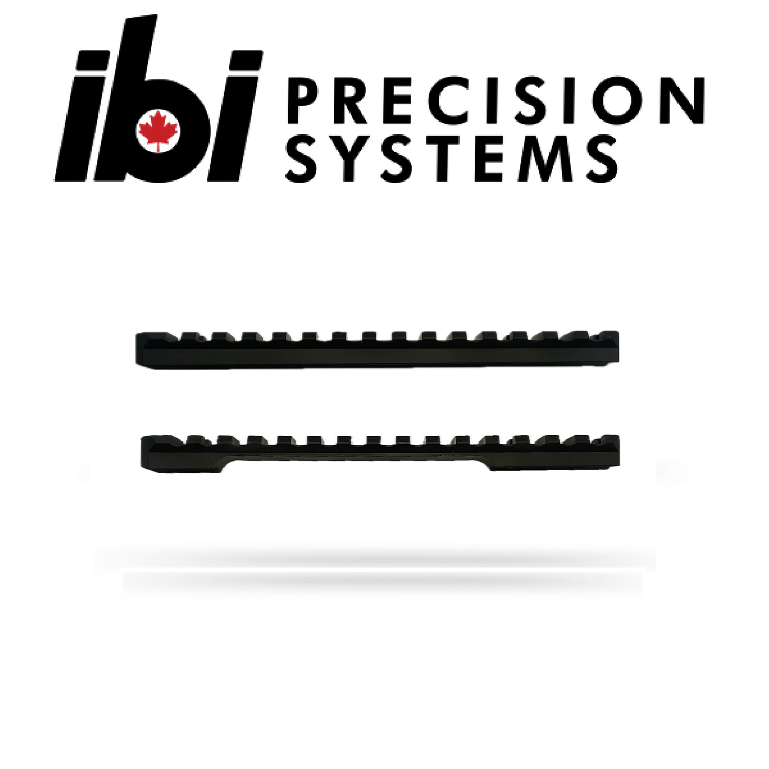 Two black metal HMB Picatinny Rail sections shown against a white background with the IBI Precision Systems logo above.