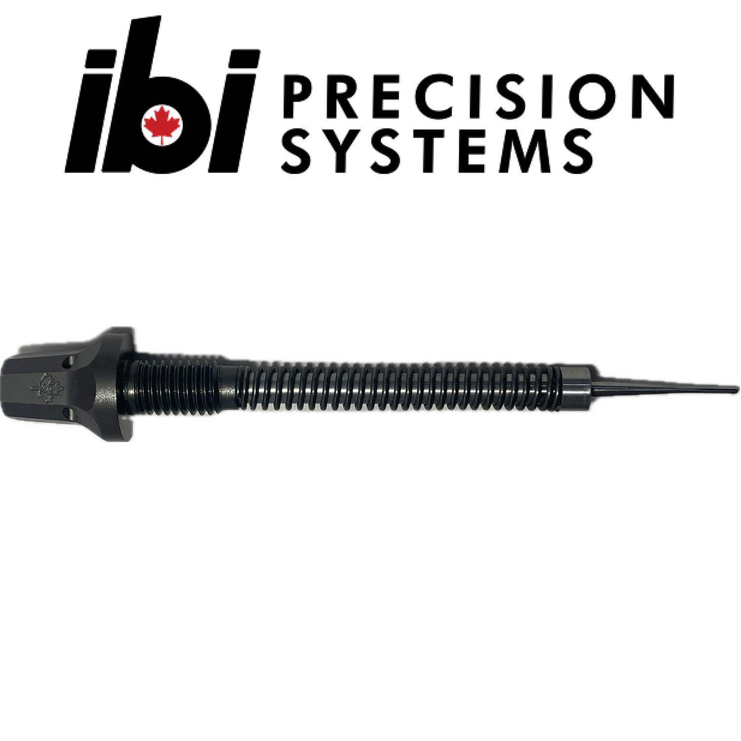 HMB Firing Pin Assembly shown horizontally with black metal spring and precision-machined components alongside the IBI Precision Systems logo on a white background.