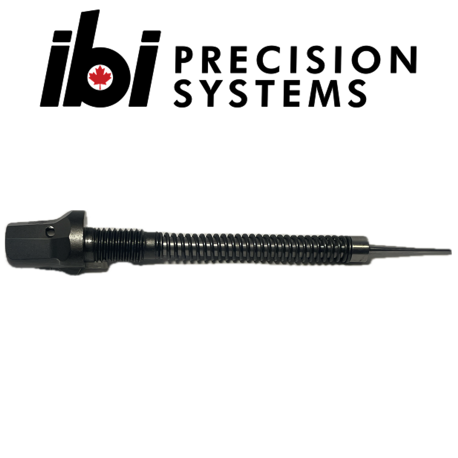 HMB Firing Pin Assembly shown horizontally with a black metal finish and coiled spring design under the IBI Precision Systems logo.