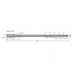 Technical schematic drawing of a Medium Palma barrel blank with precise measurements and taper specifications, representing the Wait-Less: Steel Blanks product.