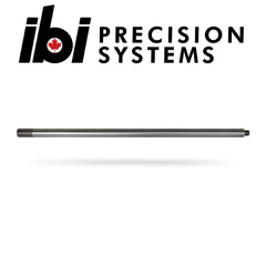 A sleek, cylindrical Stainless Steel Shouldered Prefit Barrels with precision machining and a polished finish, designed for custom barreled actions.