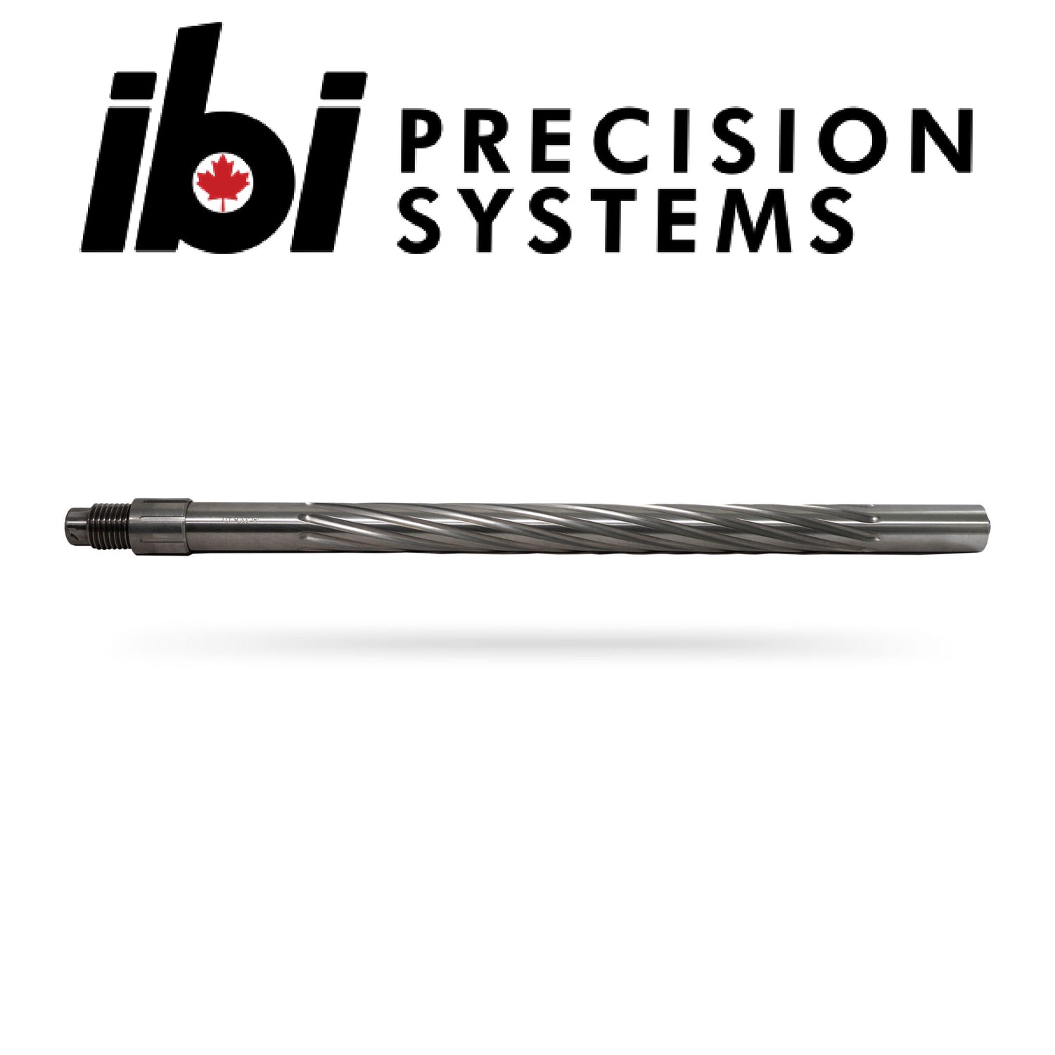 Rimfire Prefits carbon barrel prefit with a threaded end, designed for custom barreled actions by IBI Precision Systems, shown with the company logo above.
