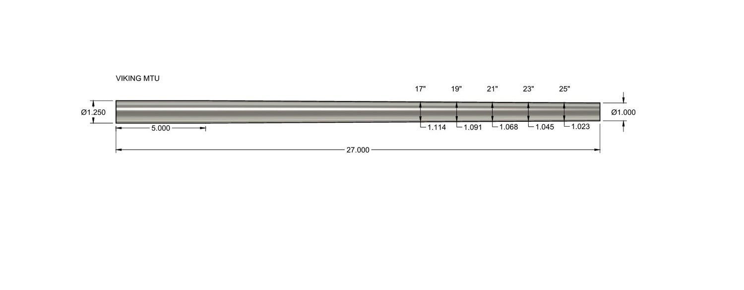 Technical drawing of a precision steel barrel blank with detailed measurements, labeled as Wait-Less: Steel Blanks, used for custom barrel and action manufacturing.