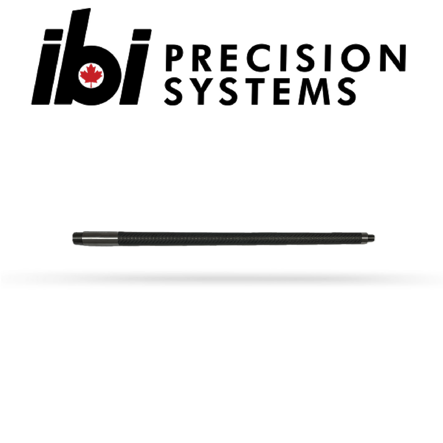 Carbon Shoulder Prefit Barrels showcasing a sleek black carbon fiber barrel with metal fittings, designed for precision barreled actions and custom firearm builds.